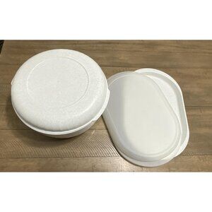 Tupperware Fireworks Speckled Salad Punch Bowl Oval Serving Tray Set